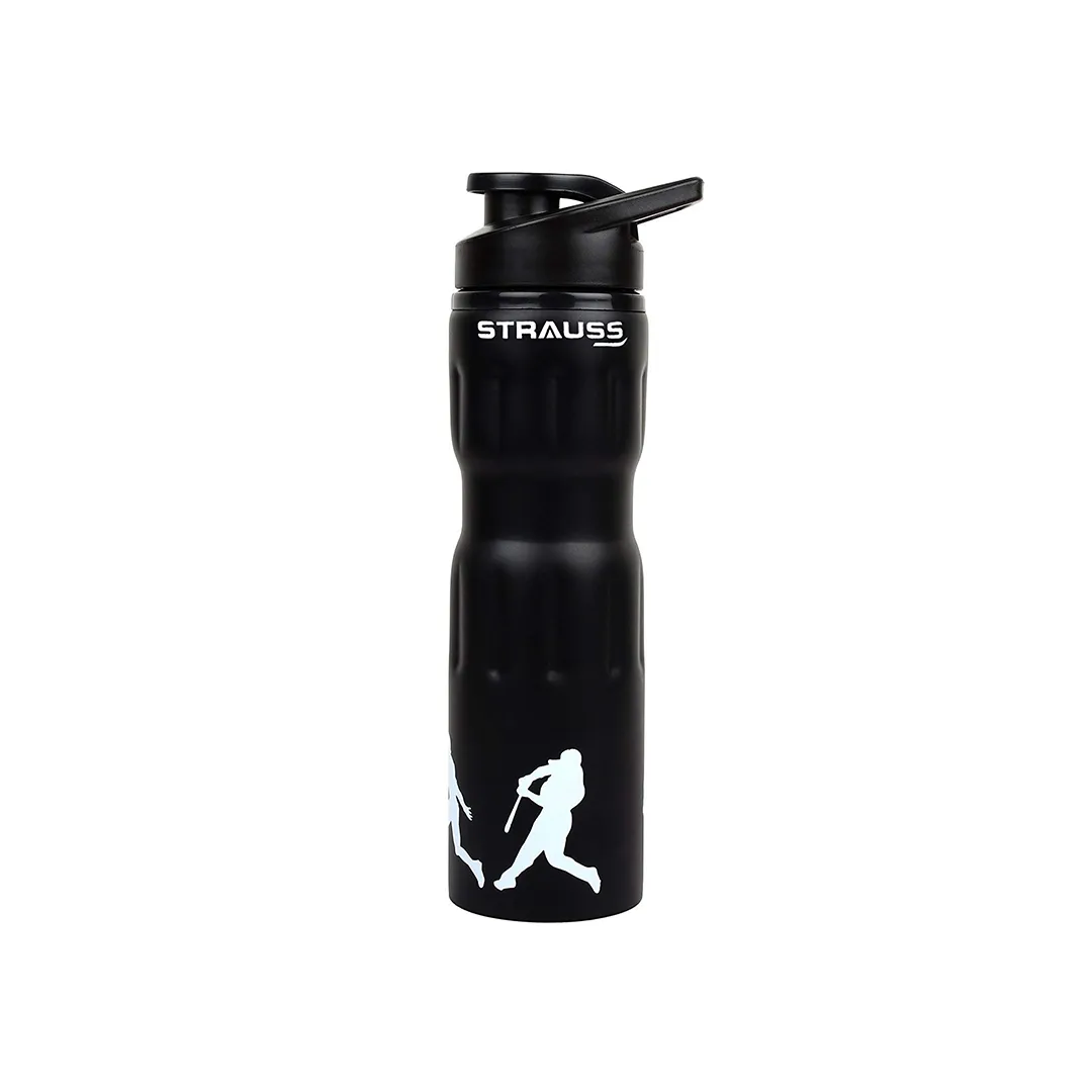 Strauss Stainless-Steel Water Bottle, 750ml (Black)+Strauss Blender Shaker Bottle 760ml, (Black), Fitness Gym Shaker, Protein Mix Shaker, Shaker Bottle for Gym Exercise, Sporty Look Bottle