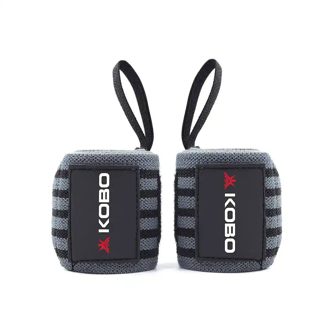 Kobo WTA-42 Grey Black Wrist Wraps with Thumb Loop - Professional Wrist Support Braces for Men & Women - Weight Lifting Cross Fitnesspowerliftingstrength Training (Grey-Black)